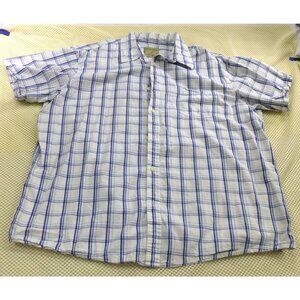 Sonoma Life + Style Mens XL Plaid Short Sleeve Cotton Button Up Shirt Blue White